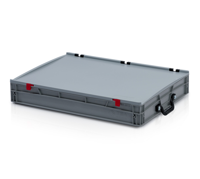 Eurobehälter mit Deckel 80x60x13,5 – 1 Koffergriff an der kurzen Seite