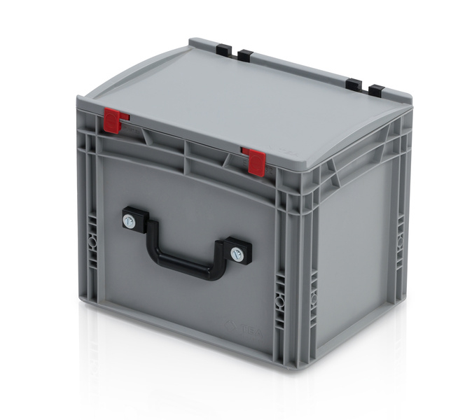 Eurobehälter mit Deckel 40x30x33,5 – 1 Koffergriff an der langen Seite