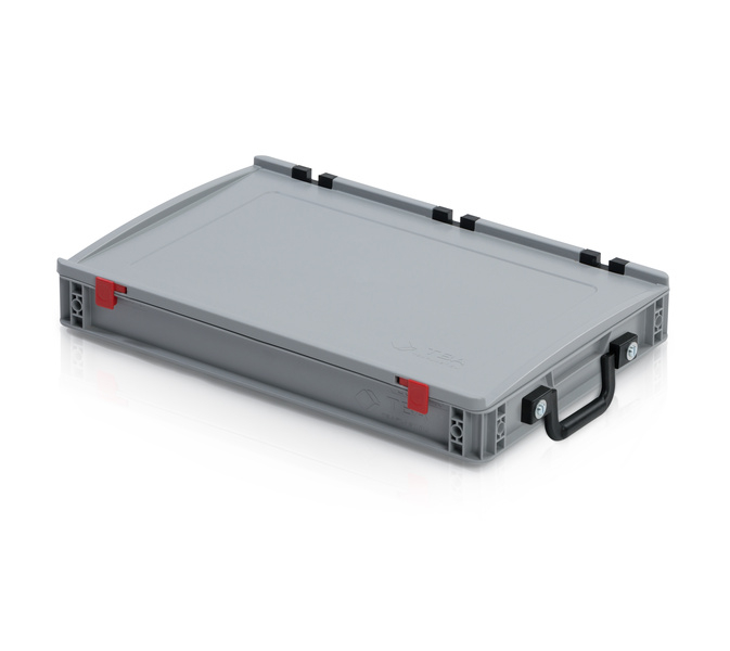 Eurobehälter mit Deckel 60x40x9 – 1 Koffergriff an der kurzen Seite