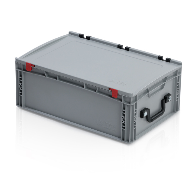 Eurobehälter mit Deckel 60x40x23,5 – 1 Koffergriff an der kurzen Seite