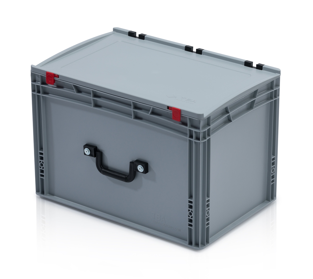 Eurobehälter mit Deckel 80x60x41,5 – 1 Koffergriff an der langen Seite