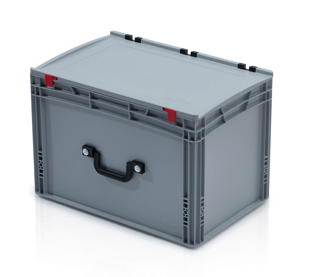 Eurobehälter mit Deckel 80x60x41,5 – 2 Koffergriffe an der langen Seite